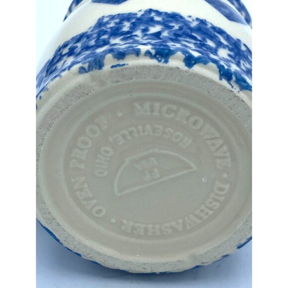 Roseville Ohio Blue and White Spongeware Hearts Pottery Coffee Mug - Picture 3 of 3